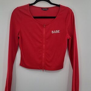 3For$20 Shein Babe Red Zipper Front Crop Top Long-Sleeve  size L
